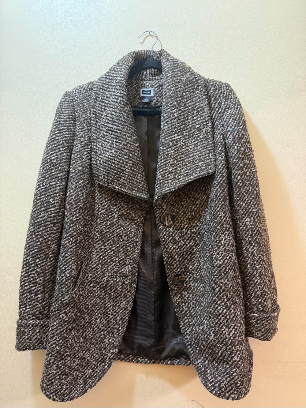 Renuar Gray Tweed Peacoat with Shawl Collar